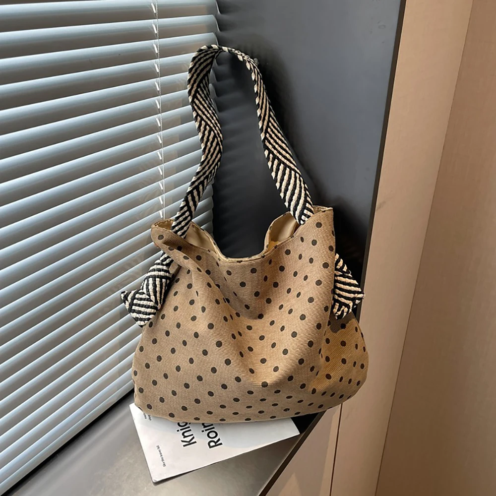 Large Capacity Bolka Dots Tote Bag for Ladies Korean Style Ins Soft Buckle Underarm Bag Shopping Commuter Shoulder Bags
