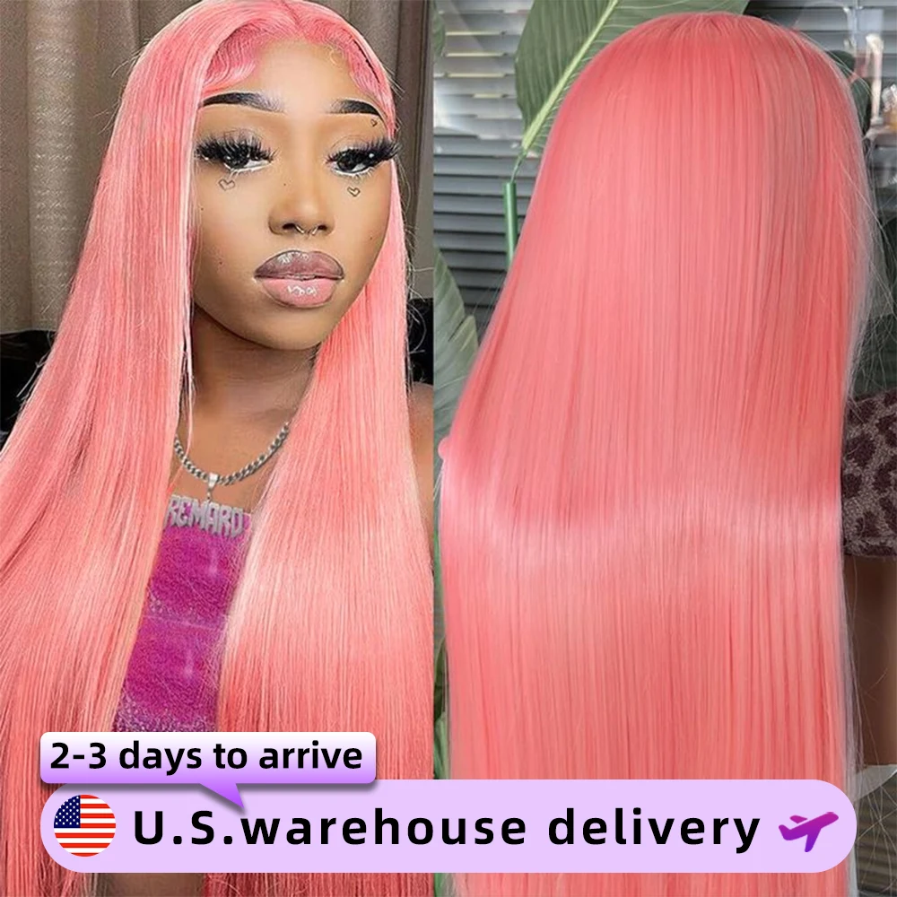 

13x6 Pink Straight Bone 38 40 Inch HD Lace Frontal Wig Human Hair 13x4 220 Density Transparent Lace Frontal Color Wigs For Women