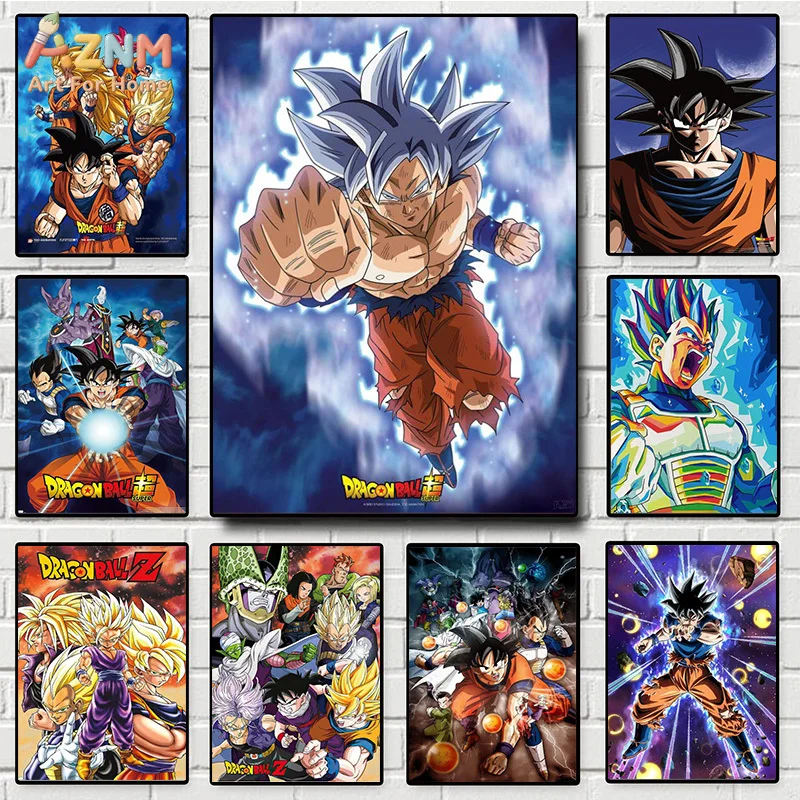 AZNM Dragon Ball Super Goku Ultra Instinct, arte de pared en lienzo de anime, póster impreso en alta definición de una sola pieza sin marco, personaje de manga moderno