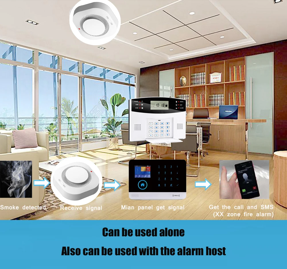 433Mhz Wireless Fire Smoke Alarm Photoelectric Sensor Detector Monitor Home Security System for Family Guard Office 1-5 PCS