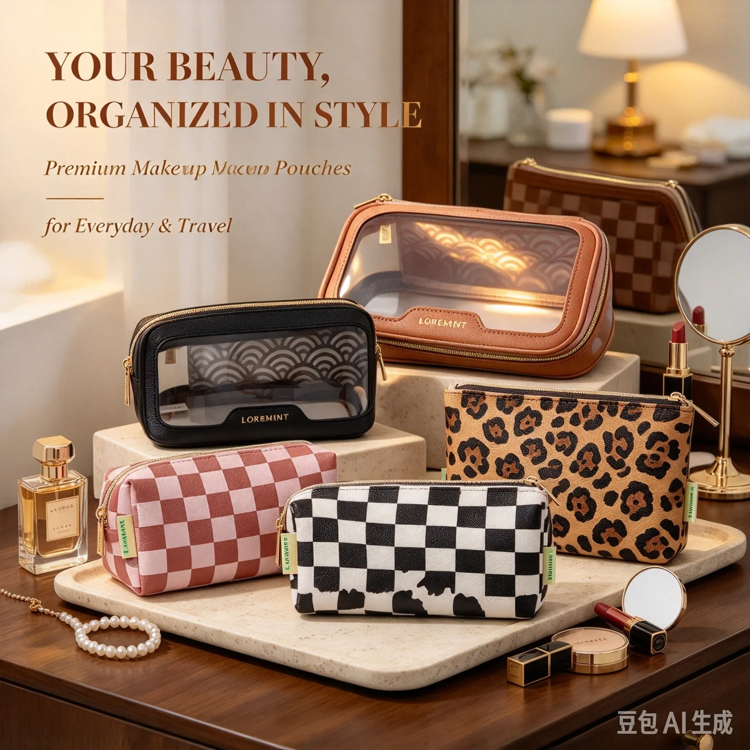 3-Piece Travel Toiletry Bag Set – Clear Cosmetic Organizer + Leopard Brush Pouch, Visible Storage System for Carry-On, No More Digging