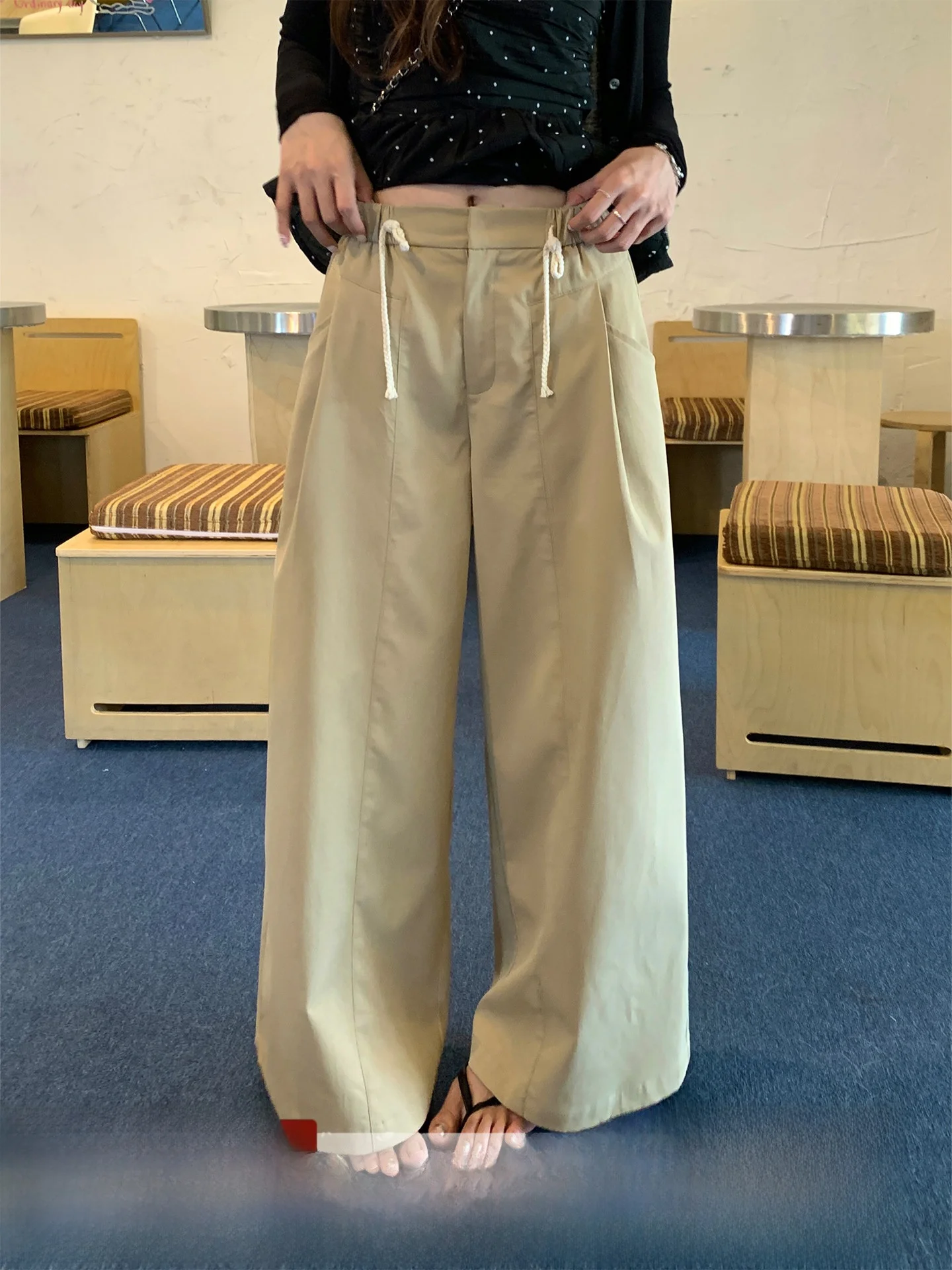 

Loose High Waist Wide Leg Pants Women Casual Pure Color Lazy Sle Autumn New Arrival Floor Length Trousers Polyester Fiber
