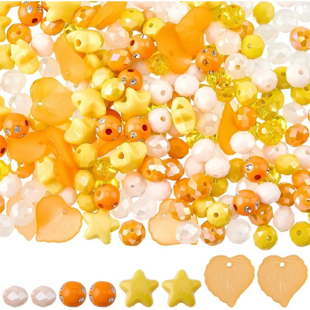 260PCS Orange Thanksgiving Themed Beads Fall Autumn Pony Leaf Round Star Rondelle Assorted Spacer Loose Bead Charm Bulk