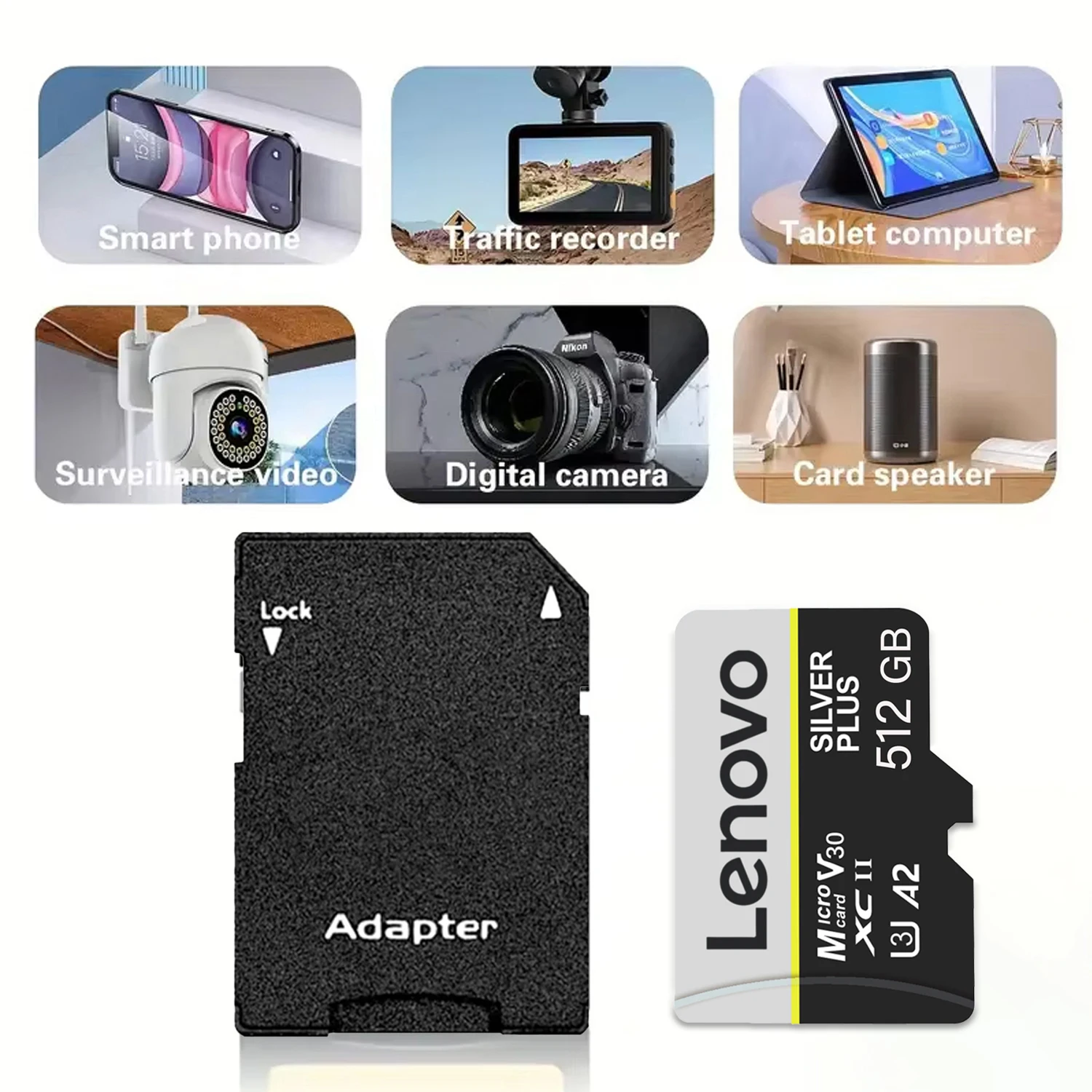 Lenovo Memory Card Micro SD Card High Speed TF Flash Card 64GB 128GB 256GB 512GB For Smartphone Camera Drone Cross-Use