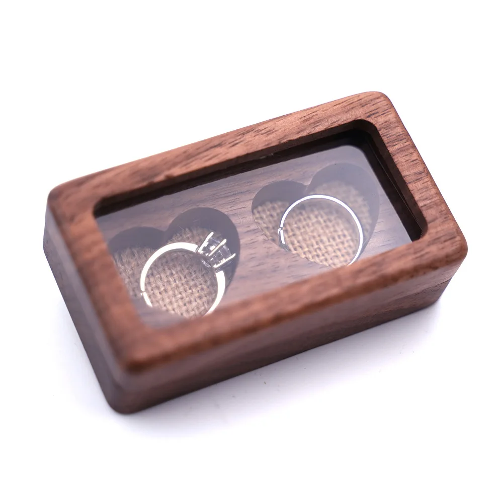 

Wooden Heart Double Ring Box Wedding Ring Bearer Rustic Holder with Magnetic Detachable Lid for Proposal Gift Package for Women