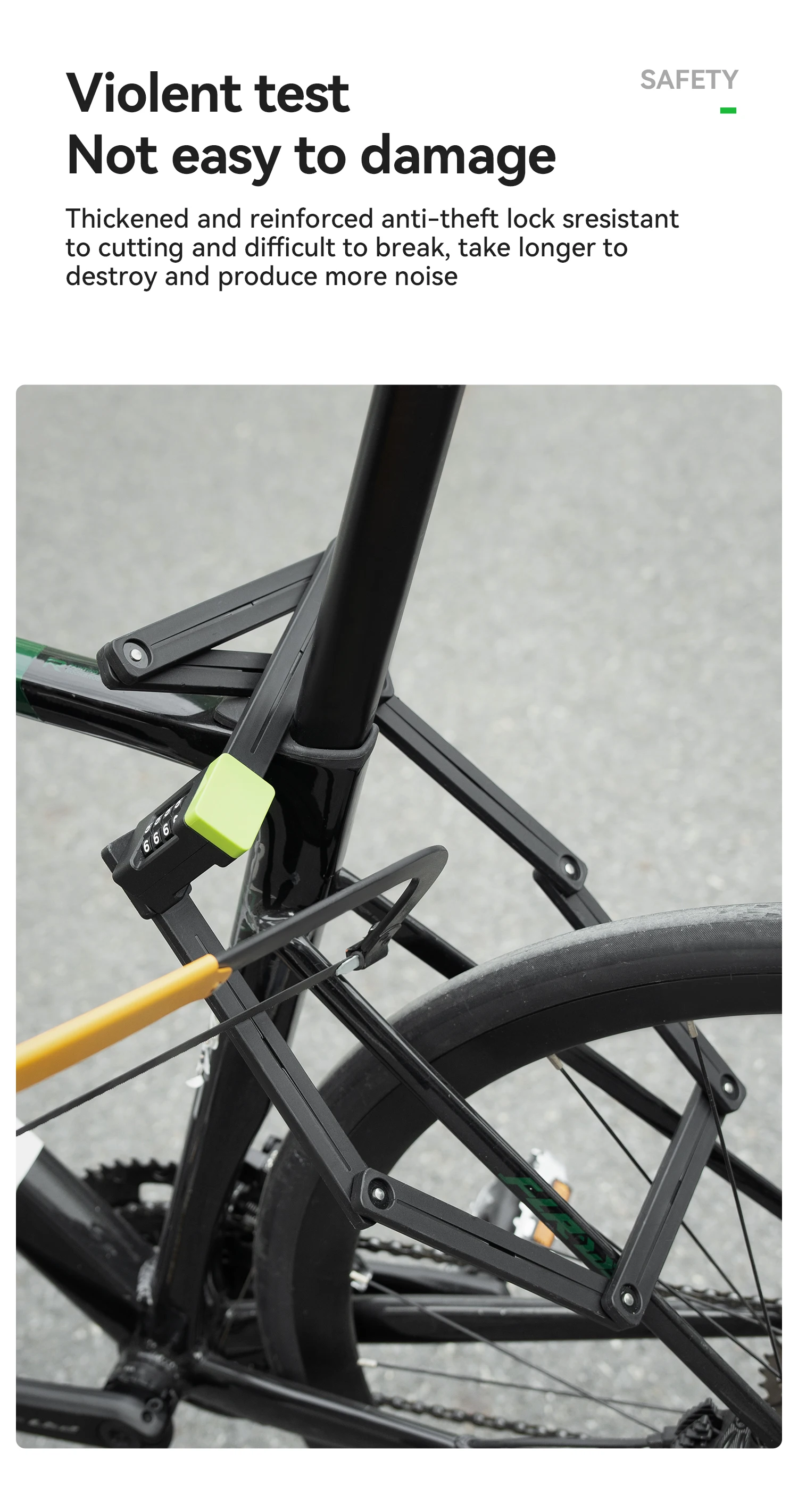 ROCKBROS Faltbares Fahrrad-Kombinationsschloss Wasserdichter Schlosskörper aus Legierungsstahl 360° ° Rotierendes Diebstahlsicheres Fahrradschloss für Vielseitigen Einsatz – Detail 5