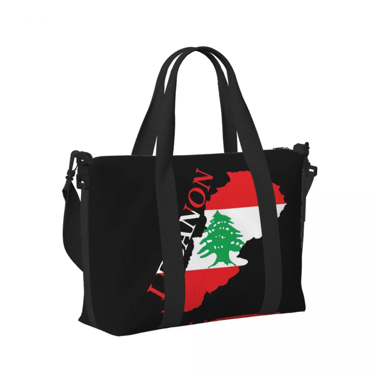 

Custom Lebanon Flag Map Beach Travel Bag Large Capacity Tote Bags for Gym Sport Women Shopping Duffle Shoulder Bag