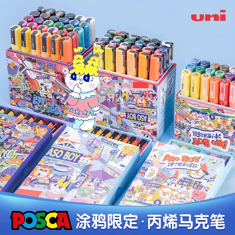 uni Posca Markers Colors Theme Acrylic Paint Pens Set ,PC-1M/3M/5M Painting Coloring Children's Non-toxic Waterproof Paintbrush