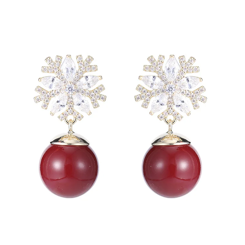 s925 Silver Needle fashionable Earrings with a niche design sense, new snowflake pearl earrings