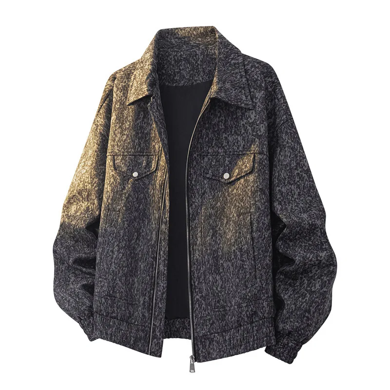 

Autumn Men Coat Vintage Leopard Print Long Sleeve Male Outerwear Fashion Versatile Oversize Turn Down Collar Zipper Man Jacket