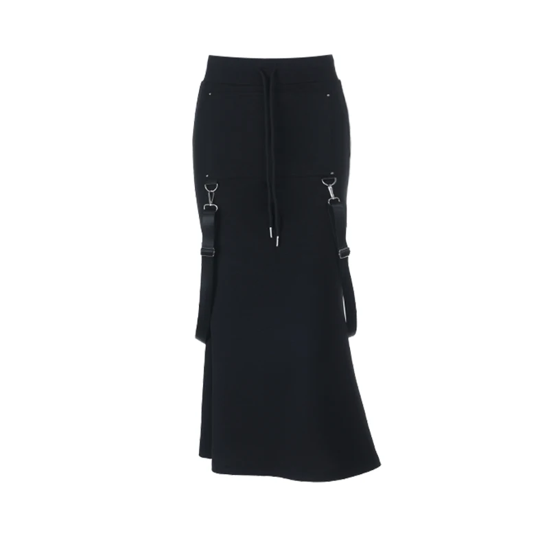 القوطية الأسود مرونة الخصر Bodycon التنانير الطويلة Y2K الشرير الأشرطة مستقيم حورية البحر التنانير النساء موضة جديدة الخريف الشارع الشهير #5