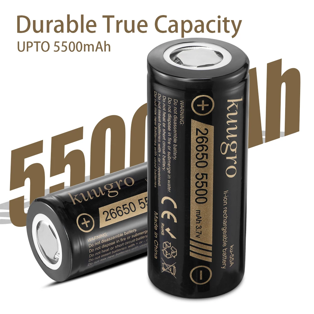 Kuugro Ku-55A 26650 5500mAh Bateria litowa 3.7V 5500mAh 26650-55A Akumulator do ponownego ładowania, odpowiednia do latarki, 1-20 sztuk — zdjęcie produktu 2