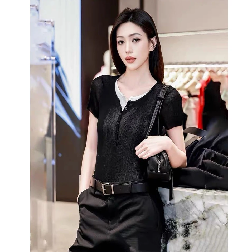 

Lightweight Breathable Silk Blend Slim Fit f Open Front Henry Collar Knitted Top for Women Summer Moisture ng ort S...