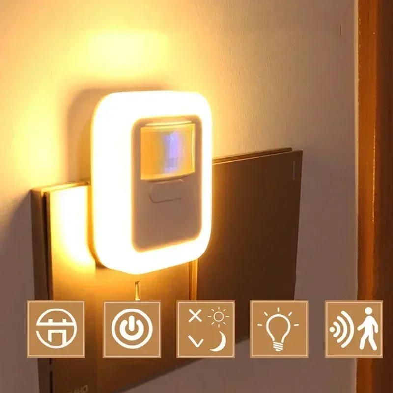 Led Smart Motion/Sound/Light Sensor Night Light Plug-in Wall Night Light Brightness Adjustment Bedroom Lamp Staircase Decor Lamp