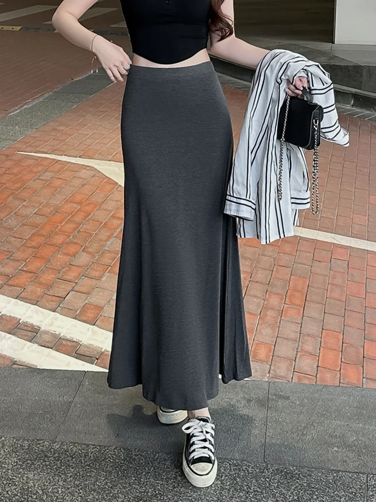 

ay Asymmetrical High Waist Slim Fit Midi Skirt Women's Autumn Casual Loose Hanging A-Line Fi Tail Skirt Thin Model