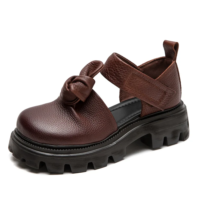 

Женские летние модные туфли на танкетке 5 см с этническим узлом, из натуральной коровьей кожи, весенне-осенние, класса люкс