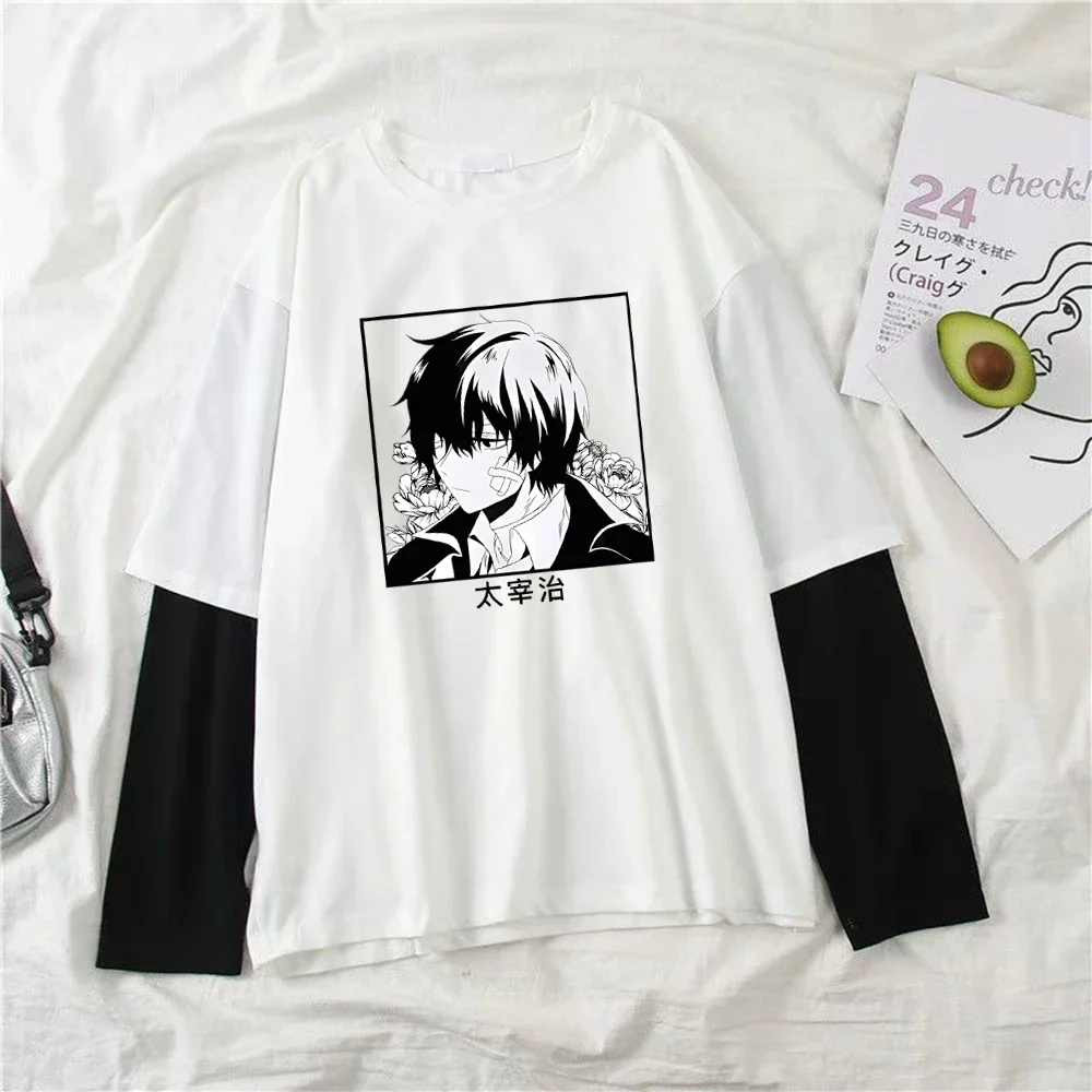 أنيمي طباعة وهمية قطعتين طويلة الأكمام تي شيرت الصيف النساء الرجال عادية Harajuku الشارع الشهير خمر قطعتين كم طويل تي شيرت #4