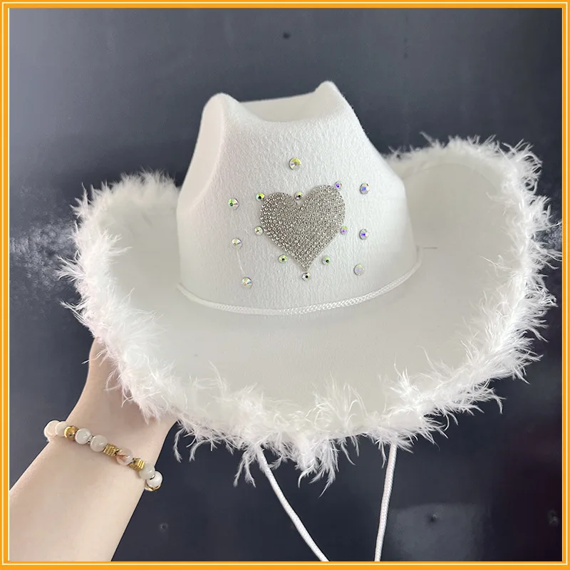 2PCS الوردي الفضة الخوخ باربي نقطة الماس ريشة حزب قبعة رعاة البقر الديكور #2