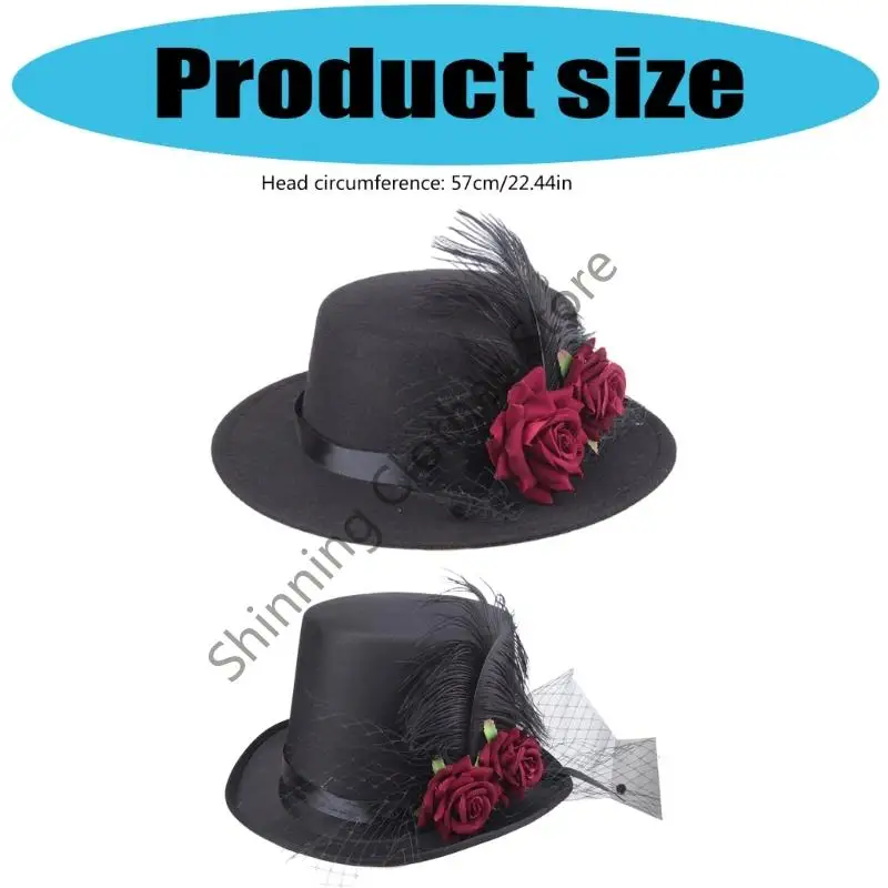 m68a 고딕 플라워 깃털 모자 할로윈 코스프레 의상 액세서리 파티 모자 여성 남성 빅토리아 스팀 펑크 탑 모자