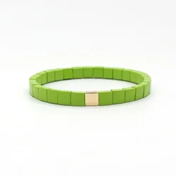 European and American Fashion Rainbow Colorful DIY Enamel Bracelet Bohemian Square Tile Rainbow Elastic Bracelet Stacked Jewelry