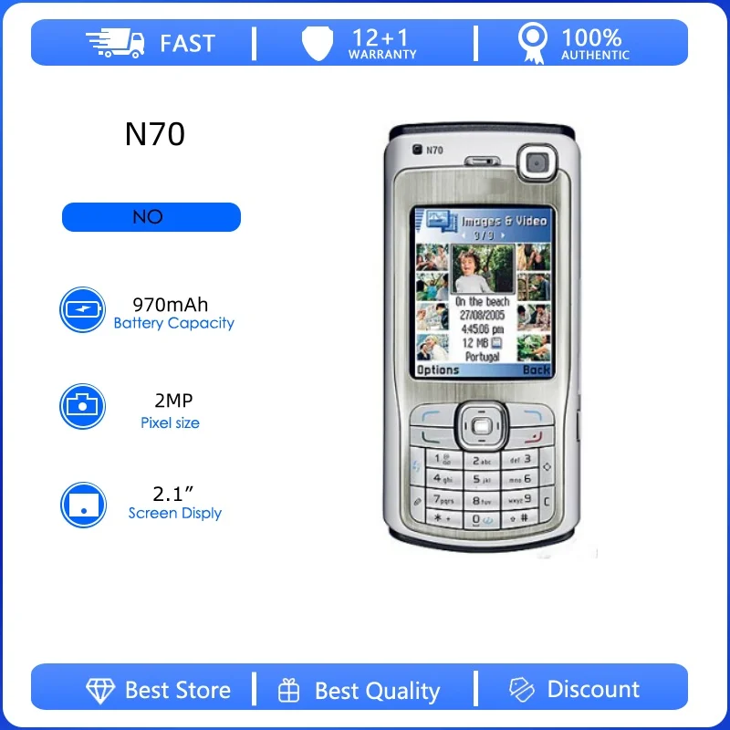 Refurbished Original N70 Unlocked 2MP 2G/3G GSM 900/1800 Mobile Phone Russian Arabic Hebrew Keyboard Made in Finland