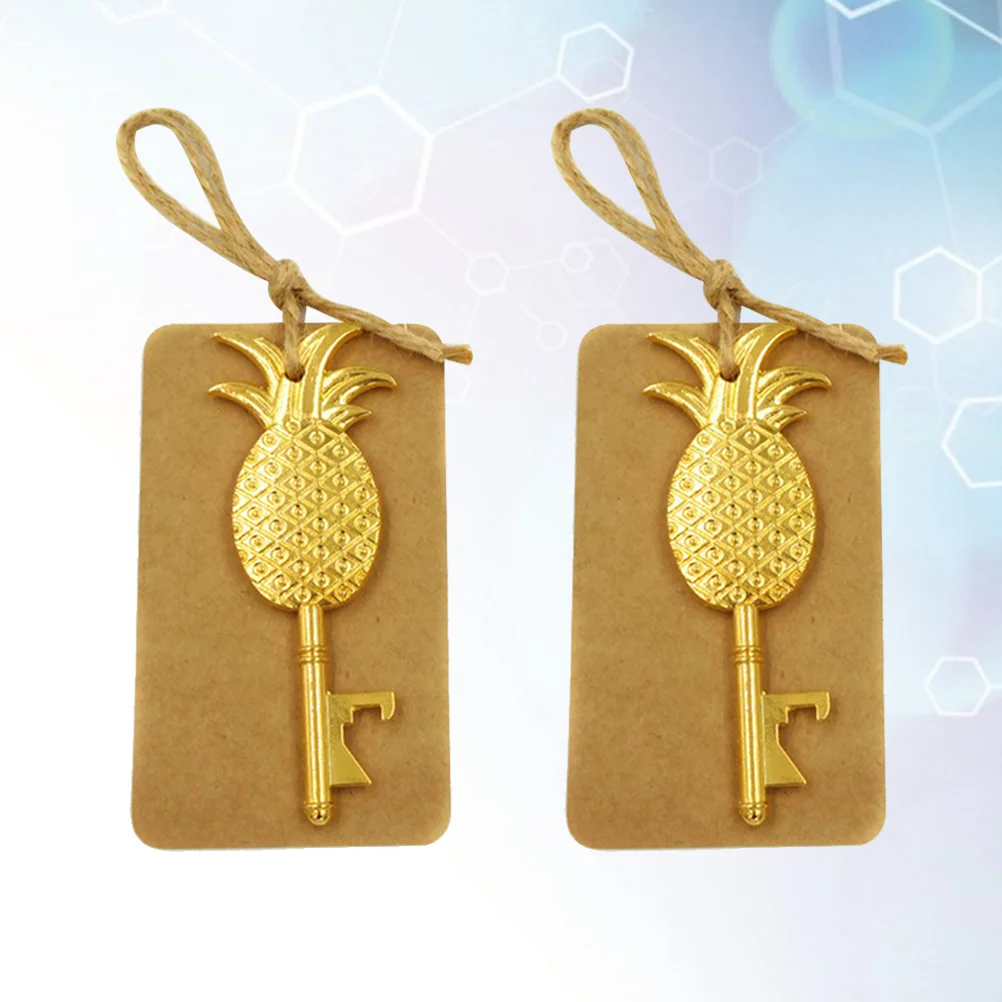 2pcs Pineapple Key Shape Bottle Openers Multipurpose Alloy Opener with Rope and Hanging for Wedding Birthday Hawaii Party