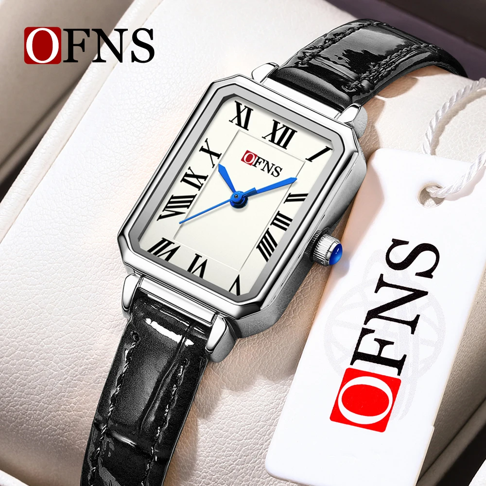 

OFNS 2025 Новые женские часы 1552 Высококачественные кварцевые часы с квадратной римской шкалой Простые и модные водонепроницаемые кварцевые часы