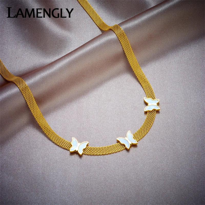 Ожерелье-чокер LAMENGLY из нержавеющей стали 316L с подвеской-бабочкой для женщин и девушек, новая трендовая Водонепроницаемая цепочка, ювелирные изделия в подарок