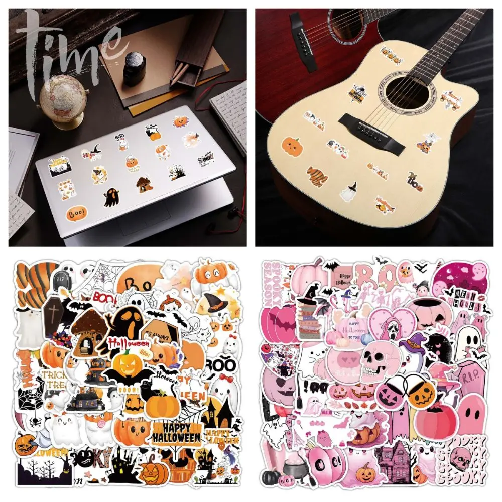 100 Uds. Pegatinas de la serie Halloween dibujos animados calabaza fantasma lindo Graffiti pegatina rosa naranja impermeable pegatina decorativa juguete