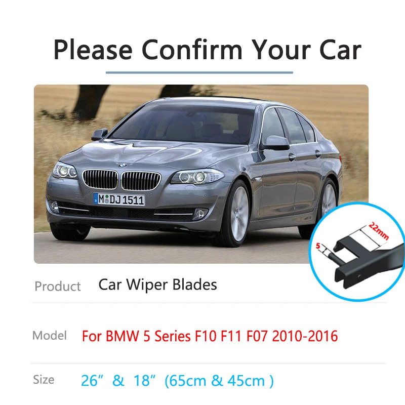 For BMW 5 Series F10 F11 F07 2010 2011 2012 2013 2014 2015 2016 Boneless Frameless Front Wiper Blades Rubber Car Accessories