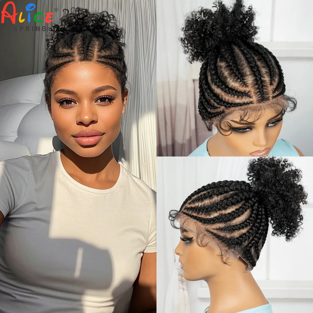 

Плетеные парики Cornrow Синтетический парик с полными кружевными косами и детскими волосами Короткий афро вьющийся плетеный парик без узлов для чернокожих женщин