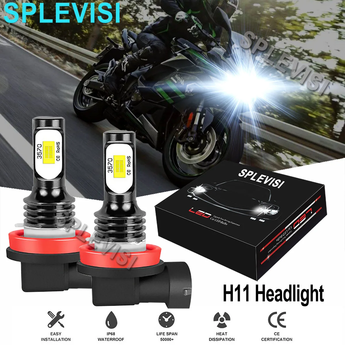 

2x 70w H11 H9 LED Headlight Bulbs 6000K Pure White For Kawasaki Ninja ZX14R ZX1400 ABS 2012 2013 2014 2015-2016