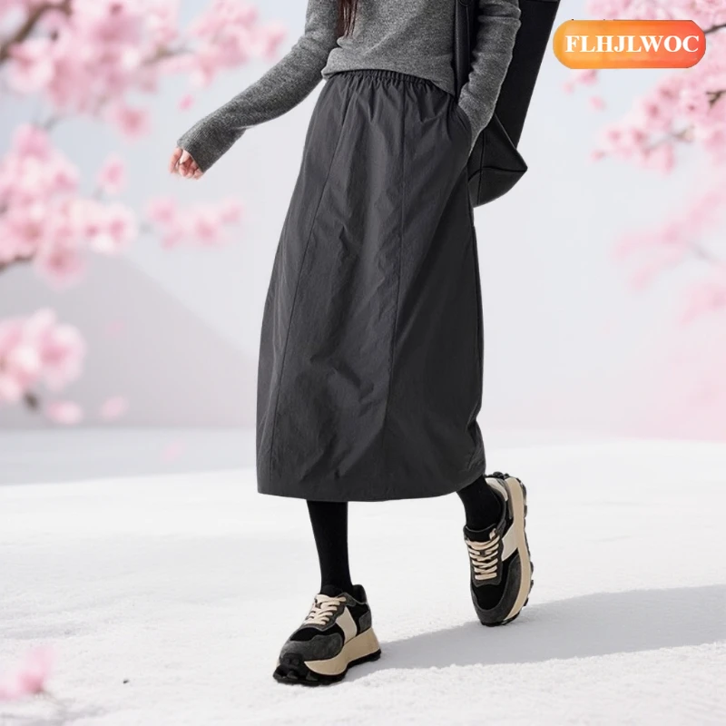 4 Colors Warm Winter Skirts Hot Sales 2026 FLHJLWOC Brand New Year Woman Japan Girls Retro Vintage Pocket Black Long Thick Skirt