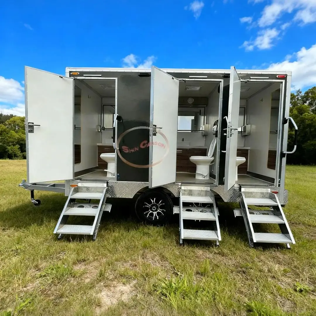 Outdoor Mobile Toilet with Partitioned Compartment Independent Sanitary Facilities Washbasin & Mirror Compact Functional Design