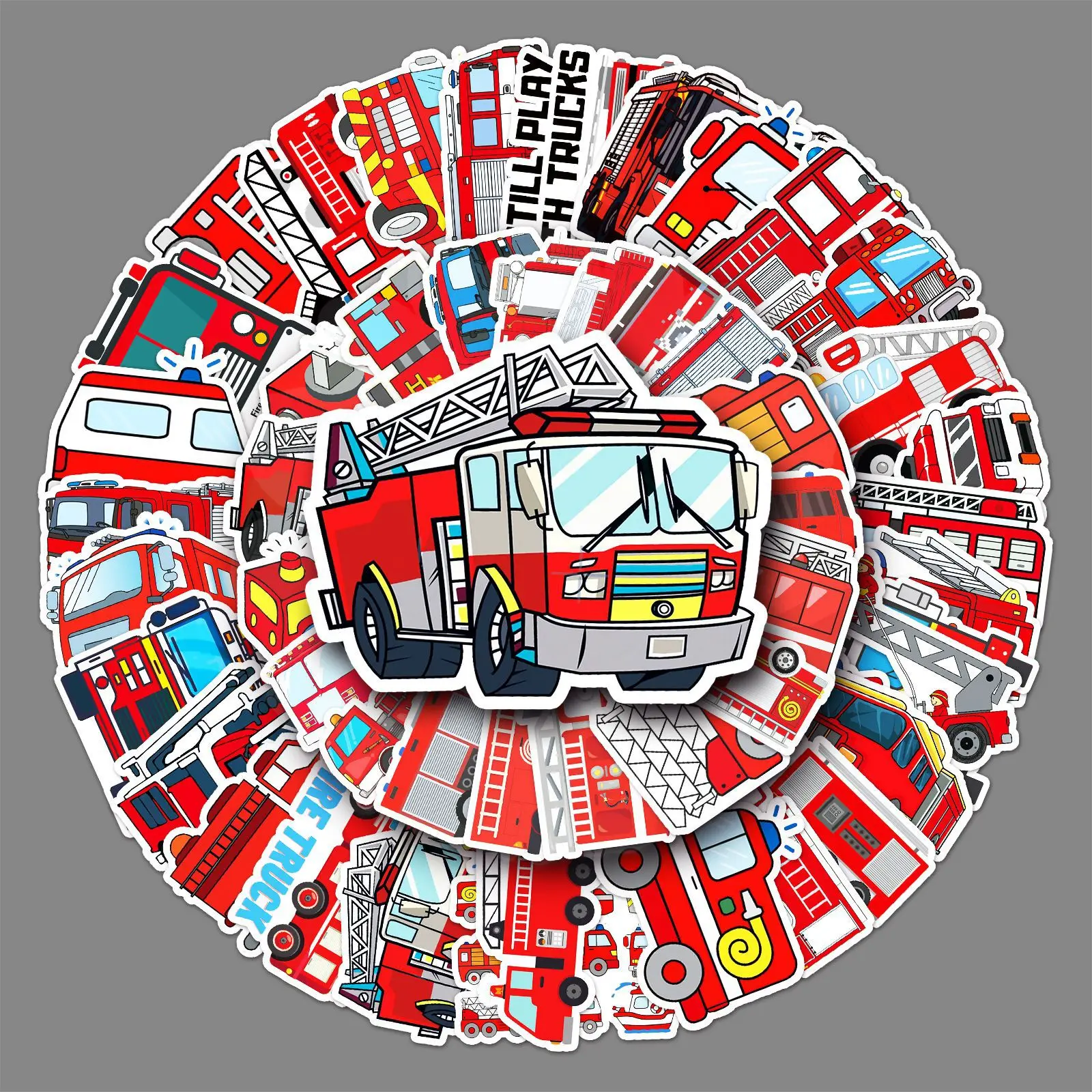 

50PCS Fire Truck Graffiti Sticker Cartoon Waterproof Decal Toy Creative DIY Water Cup Stationery Box Scrapbook Diary Guitar