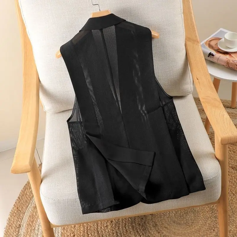 Spring and Summer New Slimming Mesh Sheer Vest Women in Korean Style with Side Slits A Slimming Look Versatile Vest Casual Wear