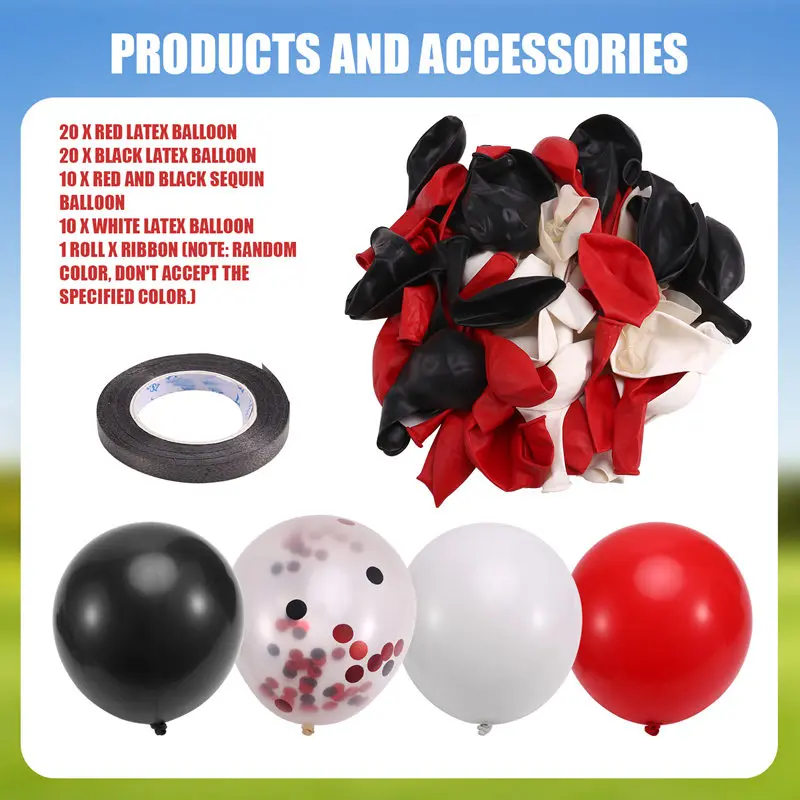 Red And Black Balloons, 67Pcs 12 Inch Black White Red Confetti Gathering Balloons With Ribbons For Birthday, Wedding