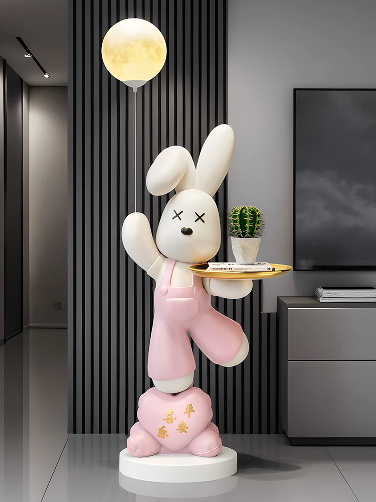 

Ping An Happy Rabbit Moon Lamp Sculpture Decoration,Creative Art,Living Room,Entrance,Hotel Statue,Ornament Housewarming Gift
