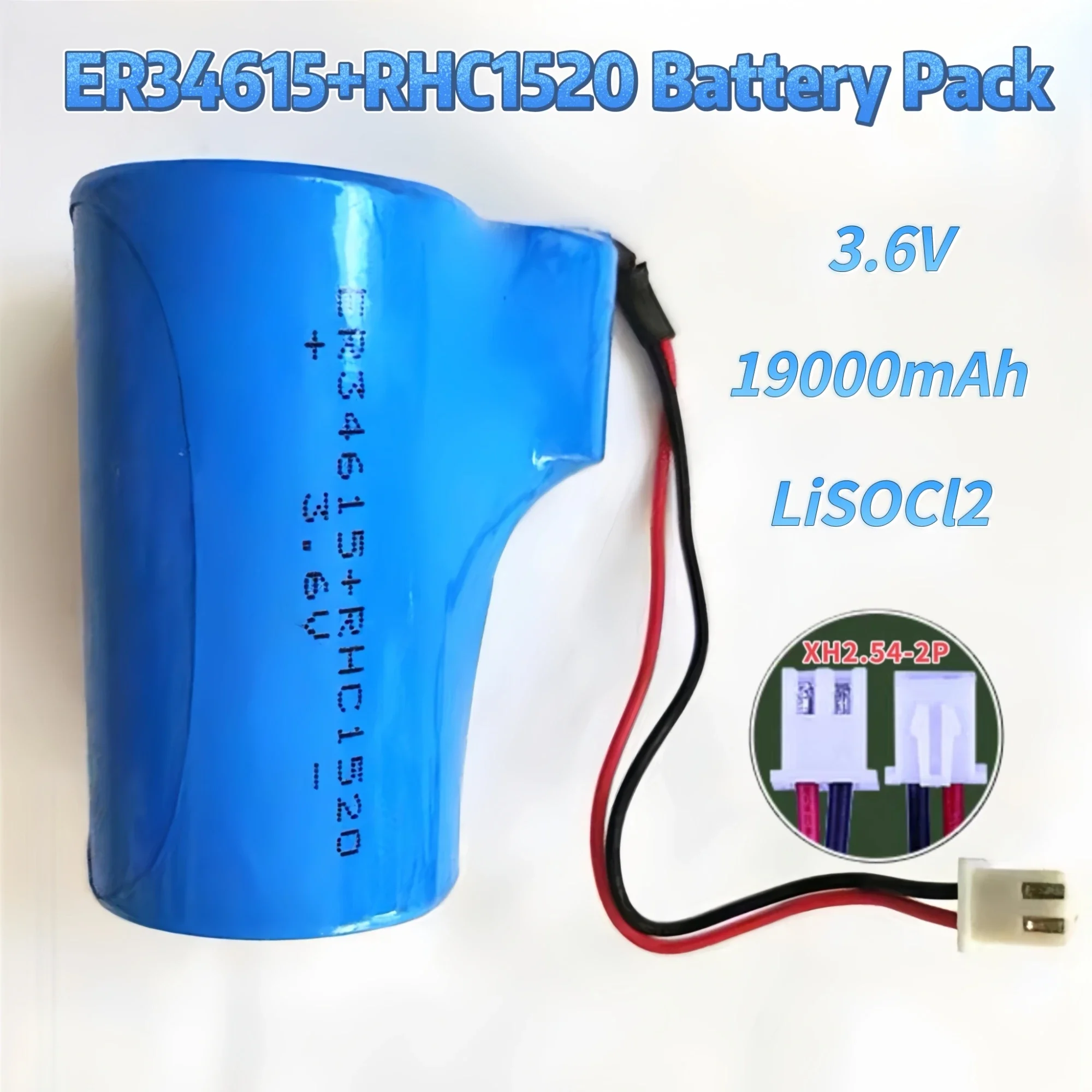 2PCS ER34615+RHC1520 battery pack 3.6V 19000mAh D Size With Plug  For Smart water meter Smoke Alarm Mines Petroleum wells