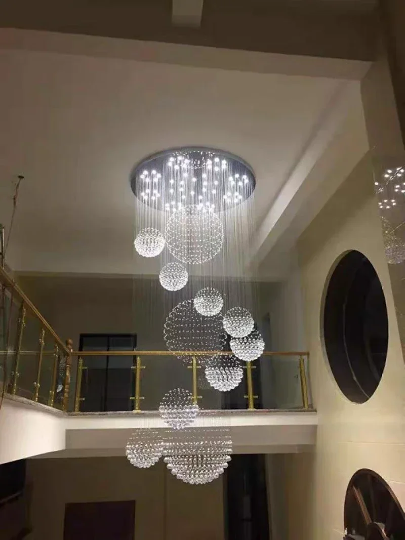 

Modern K9 Crystal Chandelier For Staircase 11pcs Large Crystal Ball LED Lamp Spiral Design Living Room Lighting Fixtures