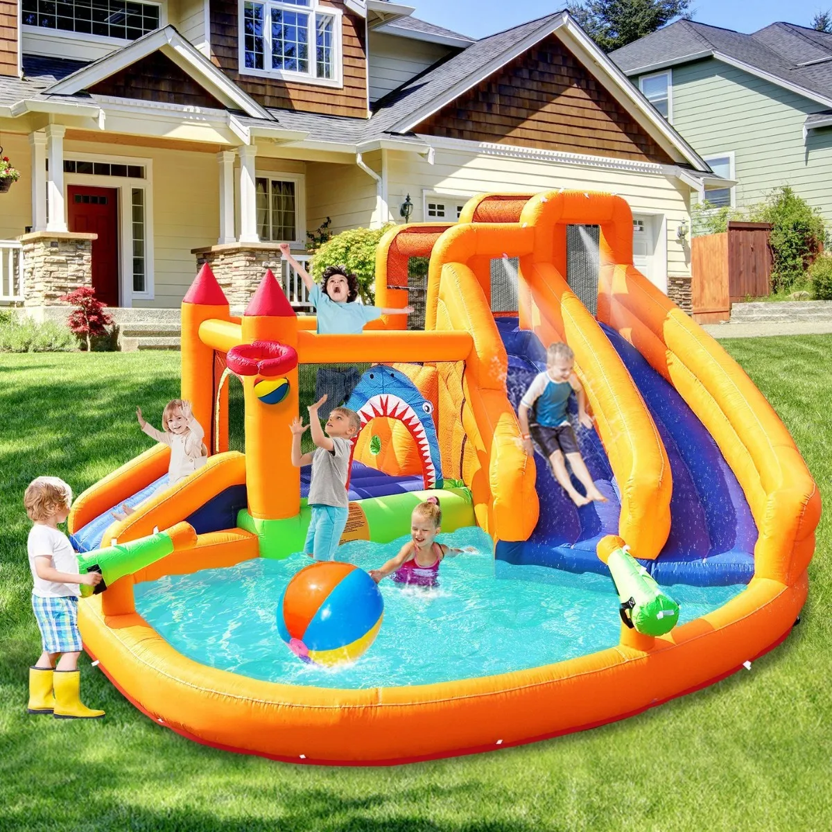Inflatable Bounce House Water Slide Combo Double Lane Slip and Splash Jumping Castle for Kids bouncy castle for children