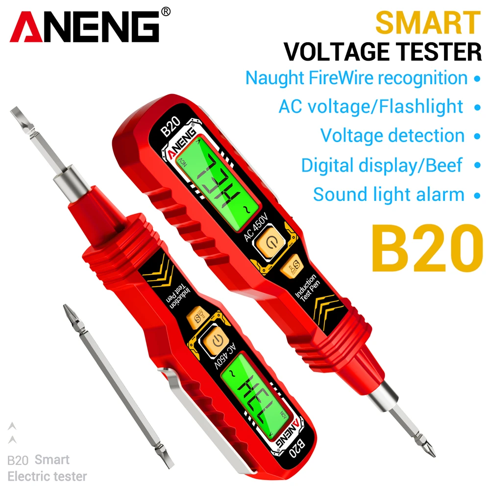 

Double Head Screwdriver 11V~ 450V AC Voltage Tester Pen ANENG B20 Smart Dual-use Slotted Cross Digital Meter Electrician Tester