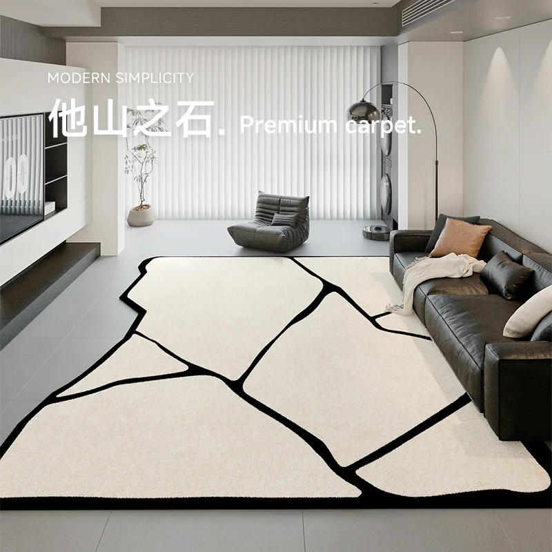 Black White Simple Living Room Carpet New Irregular Minimalism Area Rug Easy to Clean Soft Fluffy Bedroom Mat Luxury Home Rugs