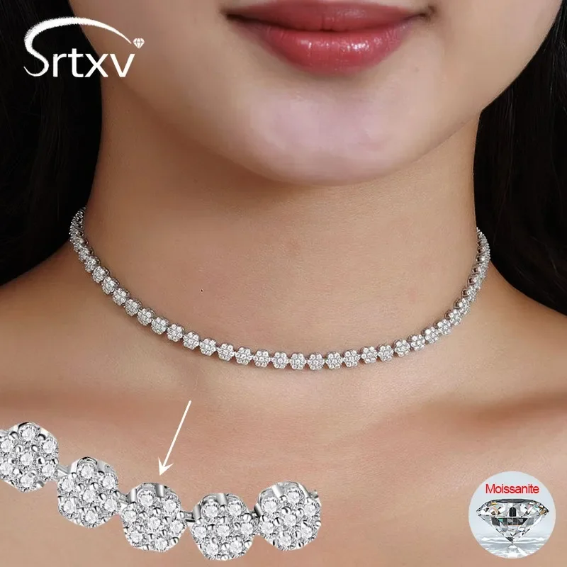 

All 1.5mm VVS Moissanite Necklace For Women S925 Sterling Silver Plum Blossom Clavicular Chain Choker Wedding Party Gift Jewelry