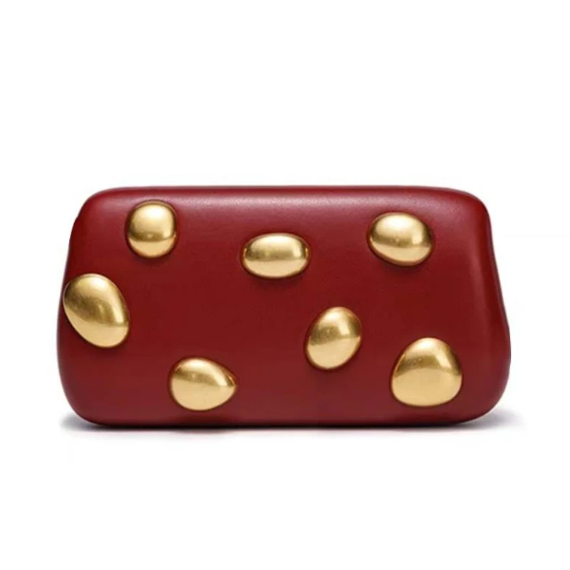

Evening Bag New Pu Leather Crossbody Clutch Shaped Studded Shoulder Golden Women's Hand Fashion Wallets Original Luxury Bow Bead