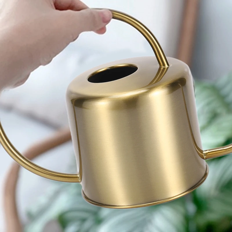 AD30-Watering Can Golden Garden Stainless Steel 1300Ml Small Water Bottle Easy To Use Handle Perfect For Watering Plants Flow