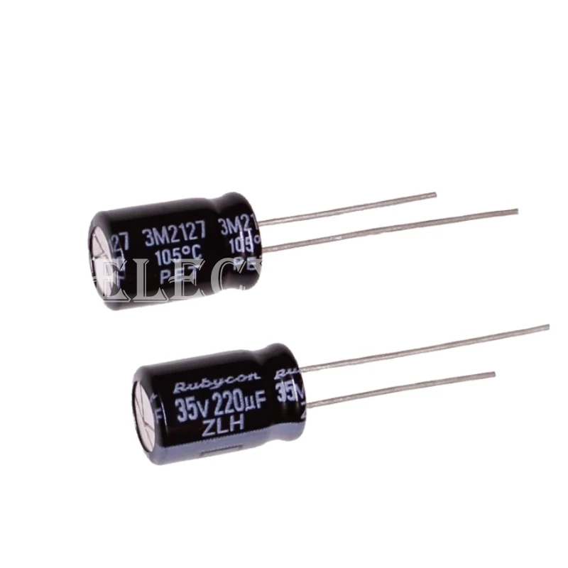 RUBYCON 35V220UF ZLH เมนบอร์ด8X11.5mm ความถี่สูงของแท้ตัวเก็บประจุแบบอลูมิเนียมอิเล็กโทรไลติก35ZLH220M 220uF 35V