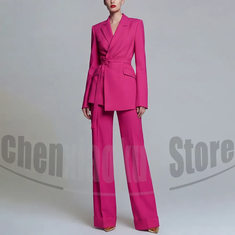 Women 2 Piece Suit Belted Wrap Blazer and Pants Elegant Formal Wear for Work Daily Business Casual Party Wedding Outfit
