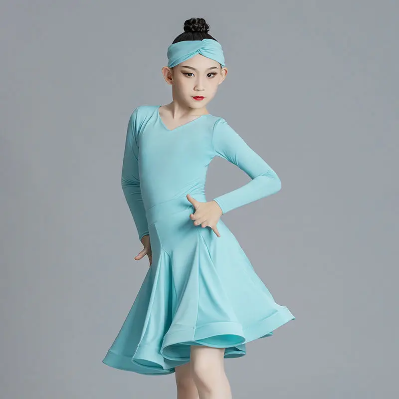 New professional Latin dance performance competition dress for girls, large skirt training dance costume two-piece set