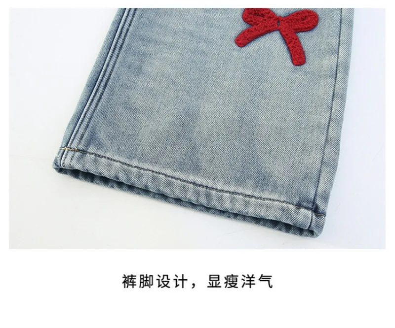 Winter-Jeans aus Lammfell für Mädchen, 4-14 Jahre, Teenager-Mädchen, Jeanshose mit integrierter Schleife und Fleece, lockere Herbst-Jeanshose für junge Mädchen – Detail 19